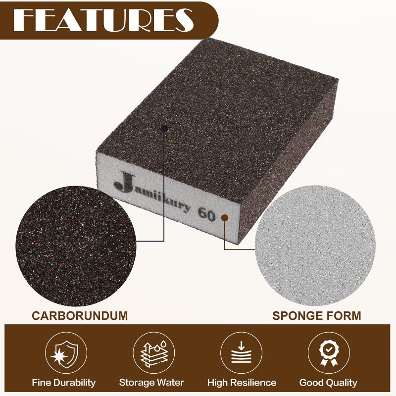 Jamiikury 16pcs Sanding Blocks Assortment Kit, Sponge Sand Block Washable and Reusable, Wet & Dry Sandpaper Block for Wood Metal Drywall and Furniture Paint - 36/60/80/100/120/150/180/220 Grit - Image 3